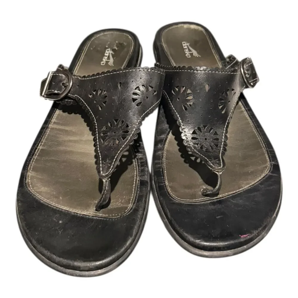 Dansko Women's Pamela Full Grain Leather Sandal Black Size 41 EU 10 US
